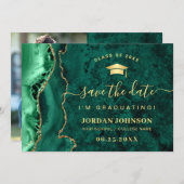 Moderner Golden Emerald Marble Abschluss QR-Code Save The Date (Vorne/Hinten)