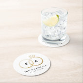 Moderner Golden Wedding Rings Empfang Runder Pappuntersetzer (Vor Ort)