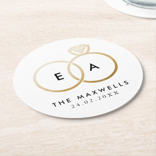 Moderner Golden Wedding Rings Empfang Runder Pappuntersetzer (Angewinkelt)