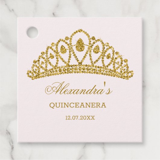 Moderner Goldene Glitzer-Effekt Tiara Quinceanera Geschenkanhänger (Vorderseite)