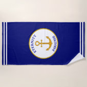 Moderner goldener Anker auf blau Strandtuch (Vorderseite)