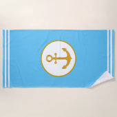 Moderner goldener Anker auf türkis & weiß Strandtuch (Vorderseite)