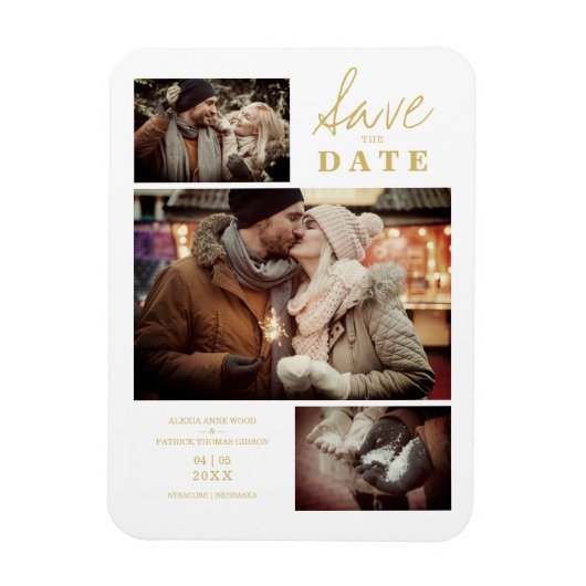 Moderner Goldener Effekt 3 maßgeschneiderte Fotos  Magnet (Vertikal)