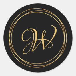 Moderner goldener Kreis mit schwarzem Monogramm-Lo Runder Aufkleber