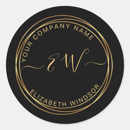 Moderner goldener Kreis mit schwarzem Monogramm-Lo Runder Aufkleber (Vorderseite)