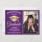 Moderner Goldener Lila FOTO Abschluss Einladung (Vorderseite)