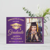 Moderner Goldener Lila FOTO Abschluss Einladung (Stehend Vorderseite)