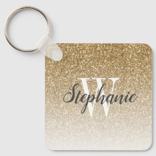 Moderner goldener Ombre-Faux-Glitter-Monogramm-Qua Schlüsselanhänger