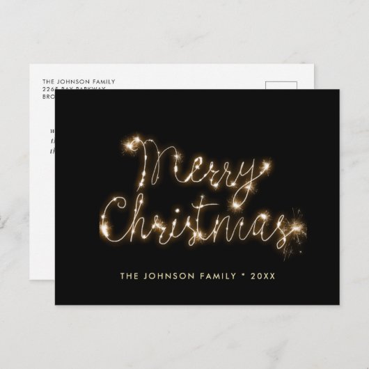 Moderner Goldener Weihnachtsgruß Postkarte (Vorne/Hinten)