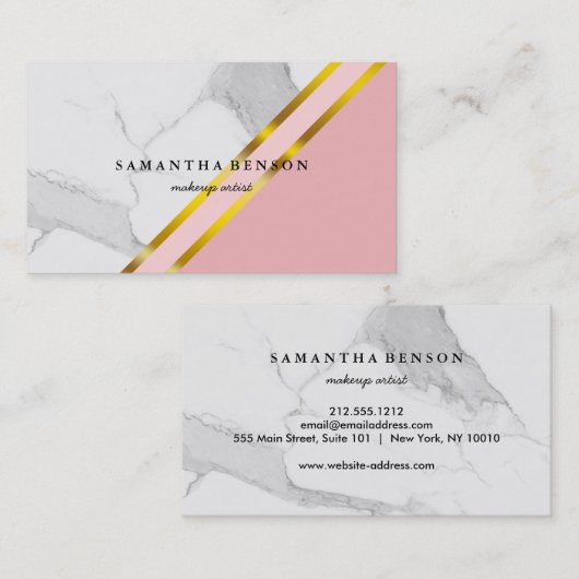 Moderner, goldfarbener geometrischer weißer Marmor Visitenkarte (Vorne/Hinten)