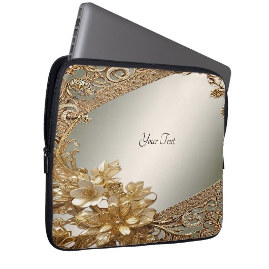 Moderner goldfarbener Verzierter floraler Notebook Laptopschutzhülle (Vorne Rechts)