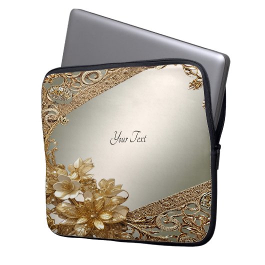 Moderner goldfarbener Verzierter floraler Notebook Laptopschutzhülle (Vorderseite Links)