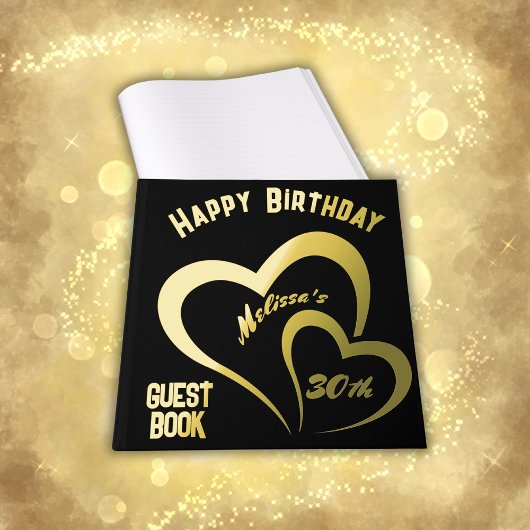 Moderner Goldfilm Geburtstag auf Schwarz - Monogra Gästebuch
