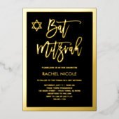 Moderner Goldfilm und schwarzer Bat Mitzvah Folieneinladung (Vorderseite)