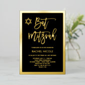 Moderner Goldfilm und schwarzer Bat Mitzvah Folieneinladung (Stehend vorne)