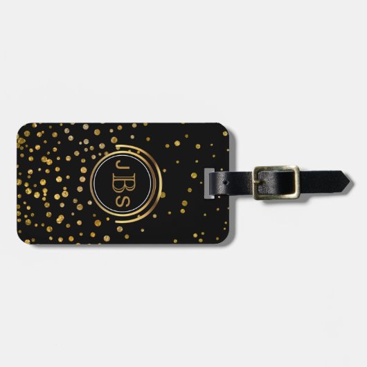 Moderner GoldGlitzerConfetti des Monogramm-| Gepäckanhänger (Vorderseite horizontal)