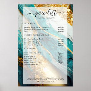 Moderner Goldgrün-Glitzer Marmorsalon Preisliste Poster