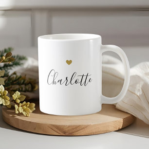 Moderner Goldherz-Kalligrafie-Name Kaffeetasse