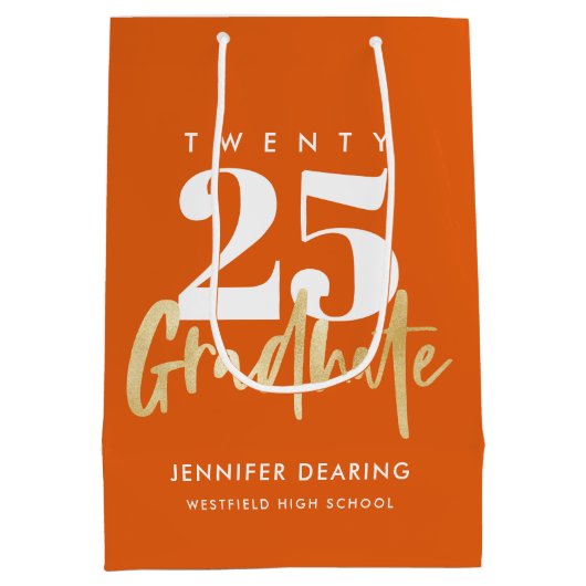 Moderner Goldkalligrafie-Orange-Abschluss Mittlere Geschenktüte (Rückseite)