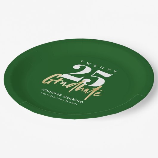 Moderner goldkalligrafischer grüner Abschluss Pappteller (Schrägansicht)