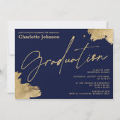 Moderner Goldkalligraphie-Blaue Foto-Abschluss Einladung (Vorderseite)