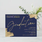 Moderner Goldkalligraphie-Blaue Foto-Abschluss Einladung (Stehend Vorderseite)