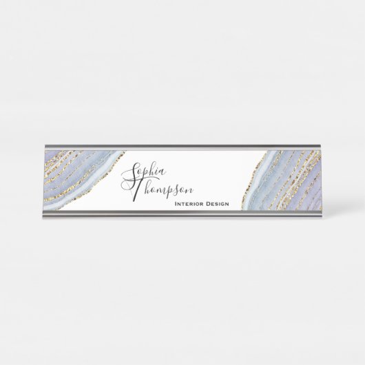 Moderner Goldlavendel Geode Achat - Schreibtischnamensplakette (Vorderseite )