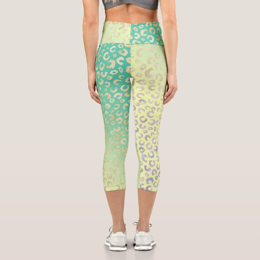Moderner Goldleopard Print Yellow Minze Gradient Capri Leggings (Rückseite)