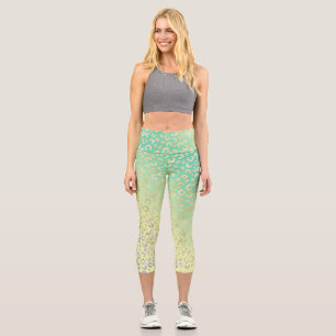 Moderner Goldleopard Print Yellow Minze Gradient Capri Leggings