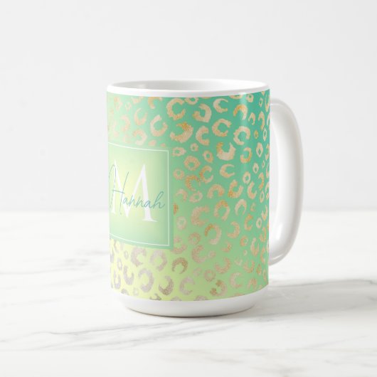 Moderner Goldleopard Print Yellow Minze Gradient Kaffeetasse (VorderseiteRechts)