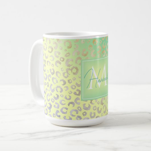 Moderner Goldleopard Print Yellow Minze Gradient Kaffeetasse (Vorderseite Links)