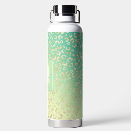 Moderner Goldleopard Print Yellow Minze Gradient Trinkflasche (Rückseite)