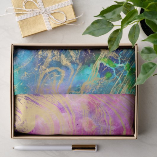 Moderner Goldmarmor auf PastellAquarellnebelfleck Seidenpapier (Geschenk)