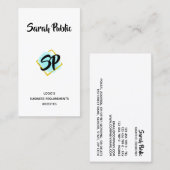 Moderner Goldmindestwert mit Monogramm blauer Quad Visitenkarte (Vorne/Hinten)