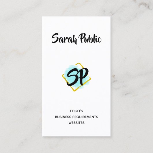 Moderner Goldmindestwert mit Monogramm blauer Quad Visitenkarte (Vorderseite)