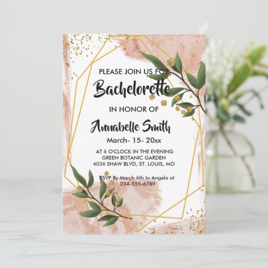 Moderner Goldrahmen Elfenbeinfarbener Blumenbachel Einladung (Stehend Vorderseite)