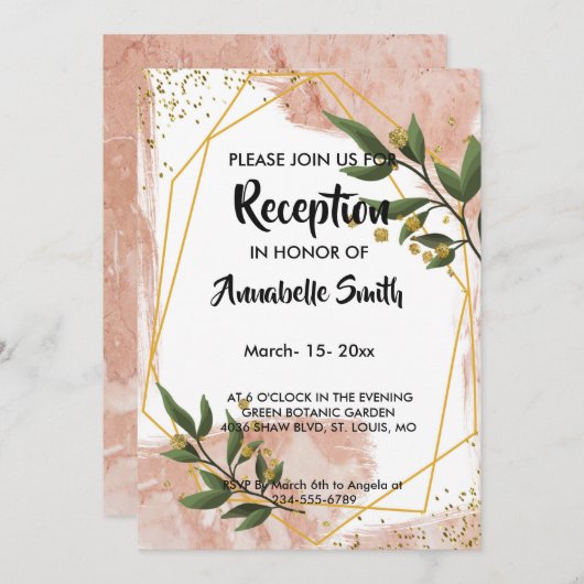 Moderner Goldrahmen Elfenbeingrüner Empfang Einladung (Vorne/Hinten)