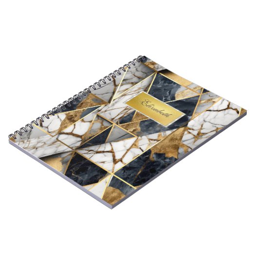 Moderner Goldrahmen, schwarz geometrischer Marmor Notizblock (Linke Seite)