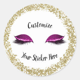 Moderner Goldrand Rosa Glitzer Makeup Eyelashes Runder Aufkleber