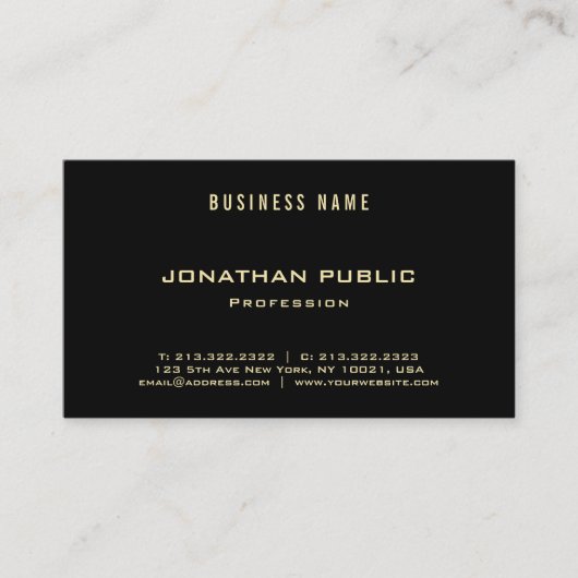 Moderner GoldSchriftart-Textchic-elegante schwarze Visitenkarte (Vorderseite)