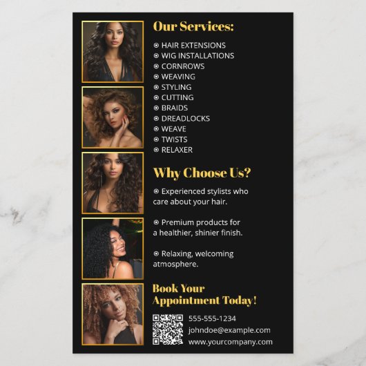 Moderner Goldschwarzer Sparkle Foto Salon Service Flyer (Hinten)