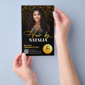 Moderner Goldschwarzer Sparkle Foto Salon Service Flyer (Handgriff)