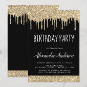 Moderner Goldschwarzer Sparkle-Glitzer jeden Gebur Einladung (Vorne/Hinten)