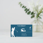 Moderner Golfer & Cart Blue Golf Instructor Visitenkarte (Stehend Vorderseite)