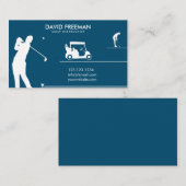 Moderner Golfer & Cart Blue Golf Instructor Visitenkarte (Vorne/Hinten)