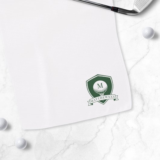 Moderner Golfer Name Grün und Weiß Monogramm Golfhandtuch