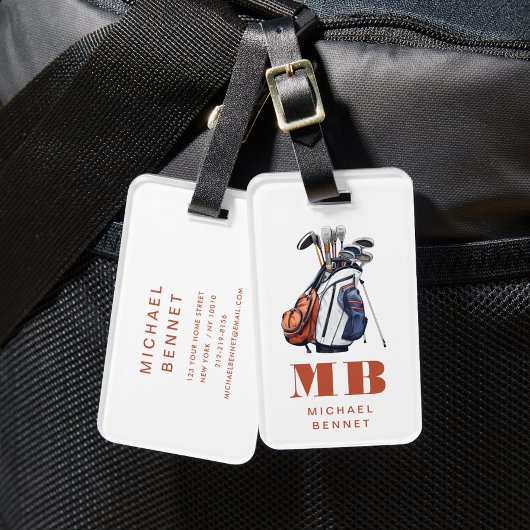 Moderner Golfer Sport Monogramm Gepäckanhänger