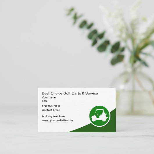 Moderner Golfwagen und Golfwagen Visitenkarte (Stehend Vorderseite)
