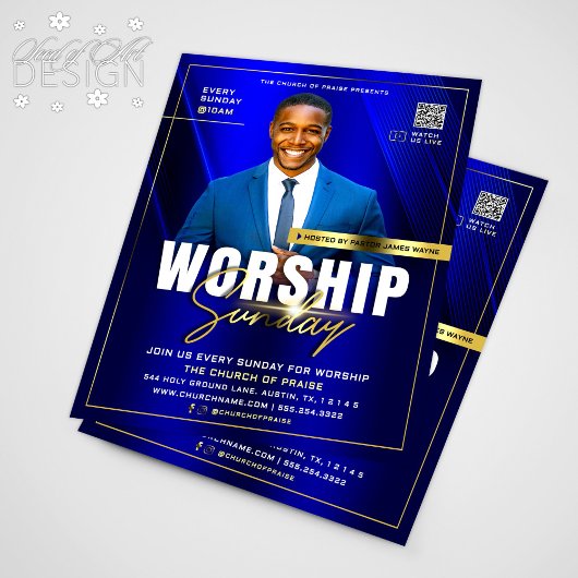 Moderner Gottesdienst der Blauen und goldenen Kirc Flyer