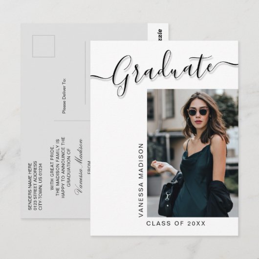Moderner Grad | 1 Foto Elegantes Skript Postkarte (Vorne/Hinten)